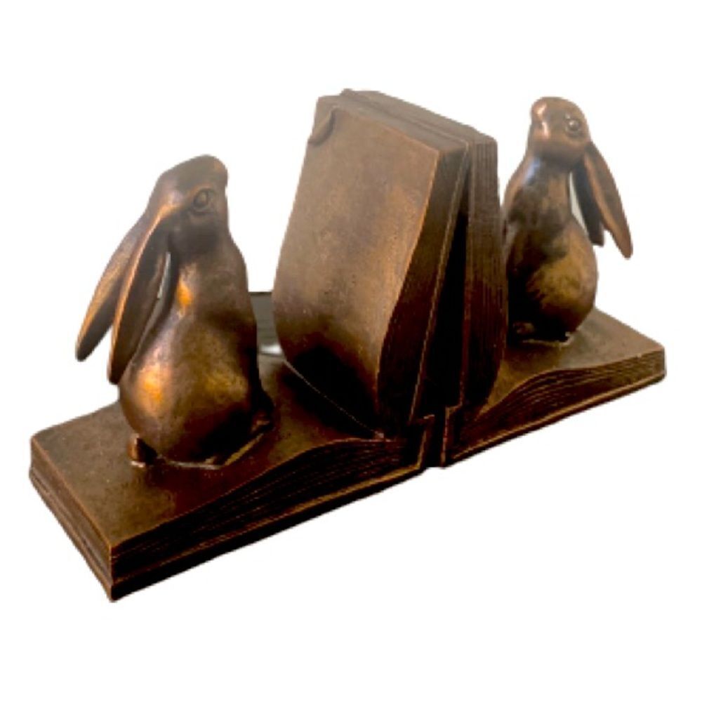 Bronze Bunny Bookends, Distressed Finish, Rabbit Shelf Decor,  Set of 2 Book End